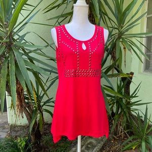Red Studded Flare Tunic